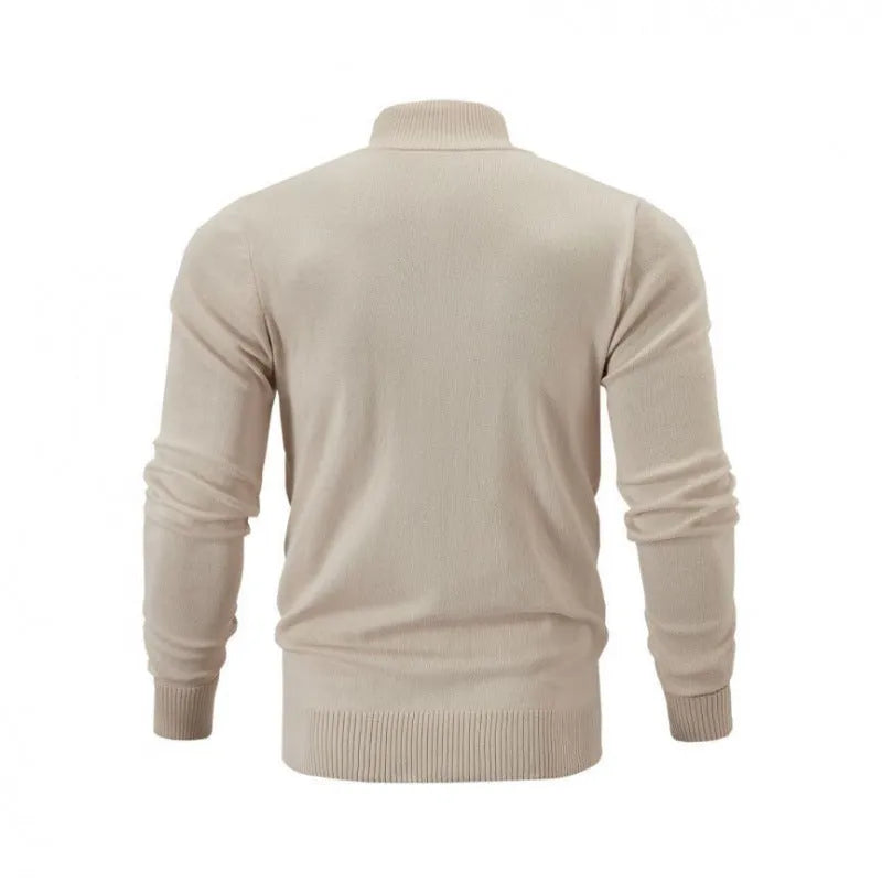 Casual zip-front sports sweater in cotton with a stand collar, shown in a solid colour.