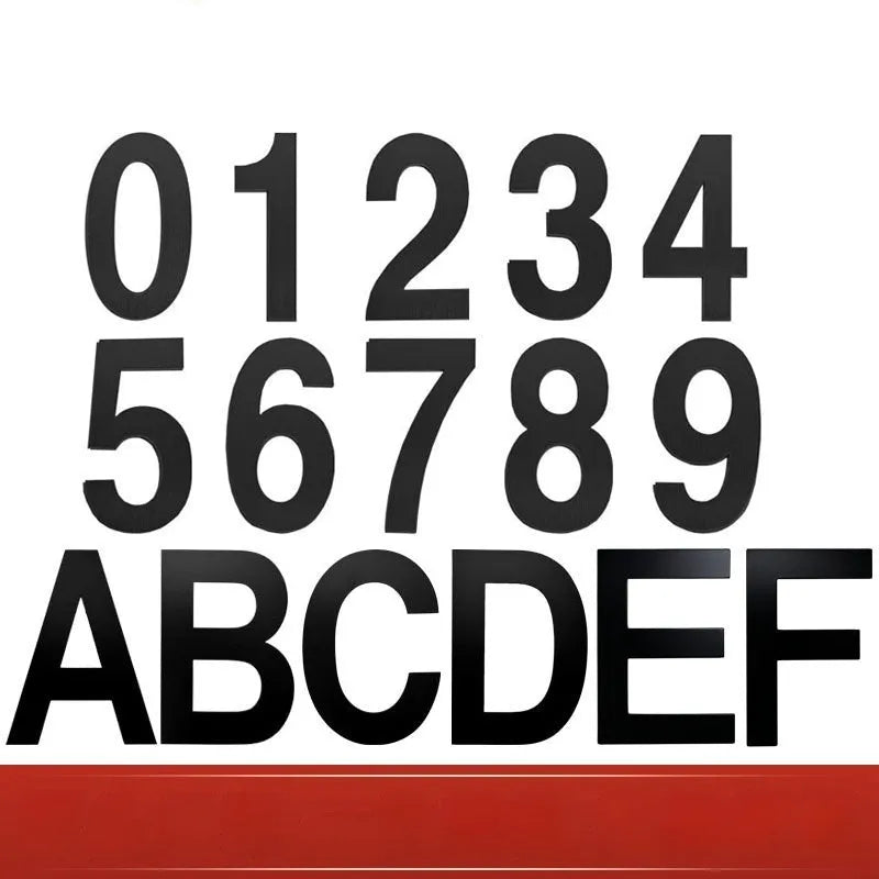 Black stainless steel sticky house number measuring 7.5cm with adhesive backing for waterproof door signage.