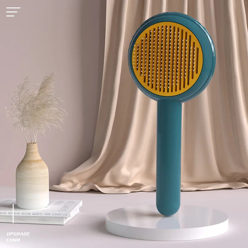 hoopeet pet hair cleaning comb brush with stainless steel needles in yellow, 198x87x46mm