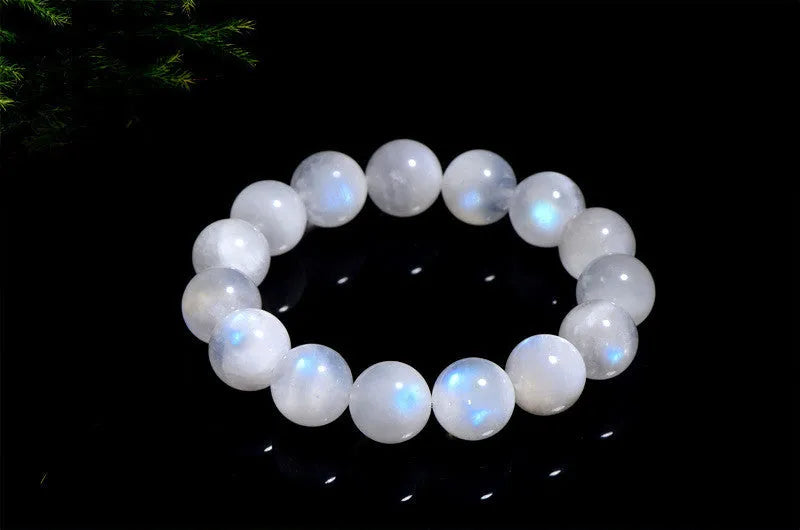 Natural blue moonlight round bead moonstone bracelet with geometric polished beads