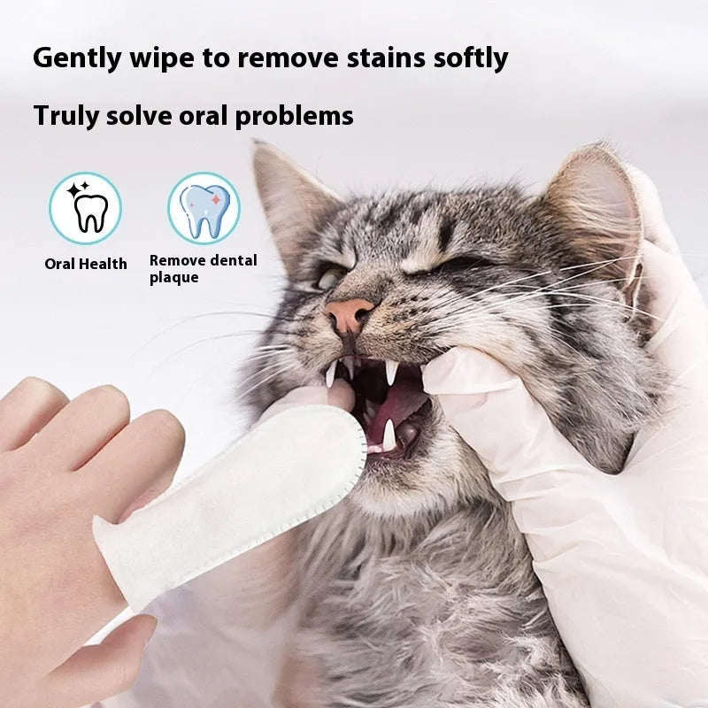 50-piece pack of non-woven pet dental finger stalls for cleaning cat and dog teeth