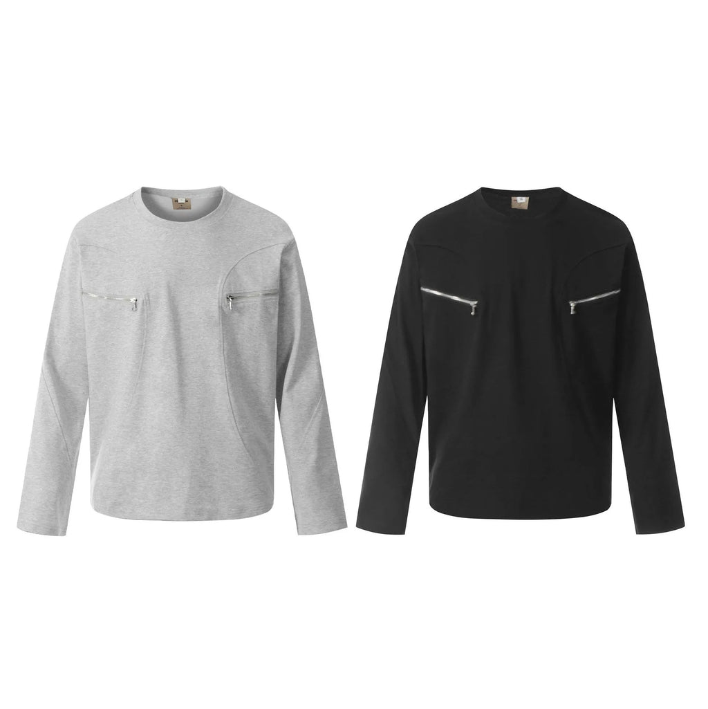 Men's black long sleeve cotton pullover with loose fit retro design