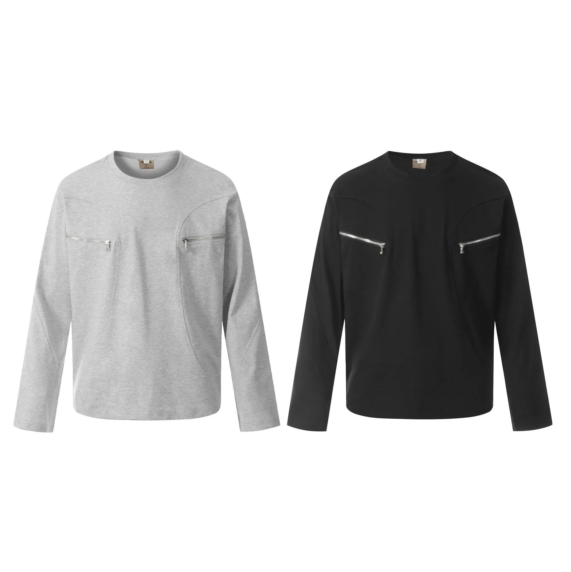 Men's black long sleeve cotton pullover with loose fit retro design