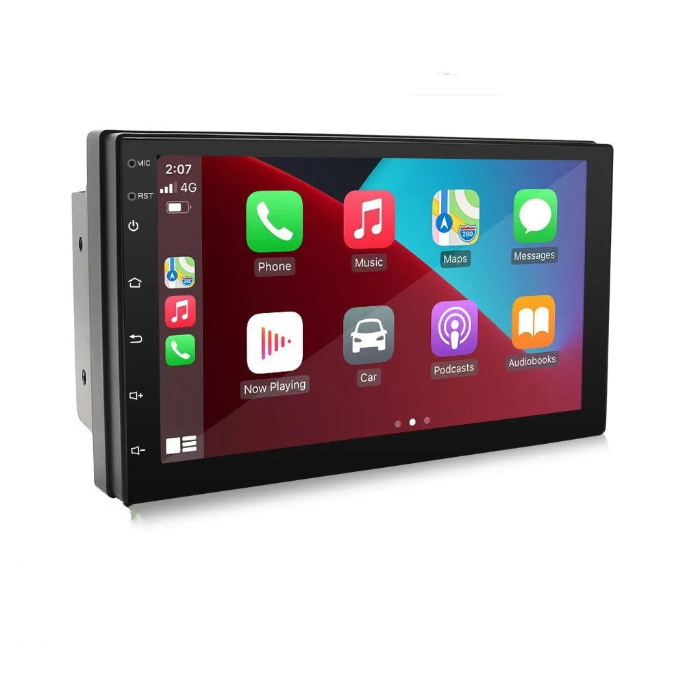 Black universal car MP5 navigation player with 7-inch screen for CarPlay and GPS.