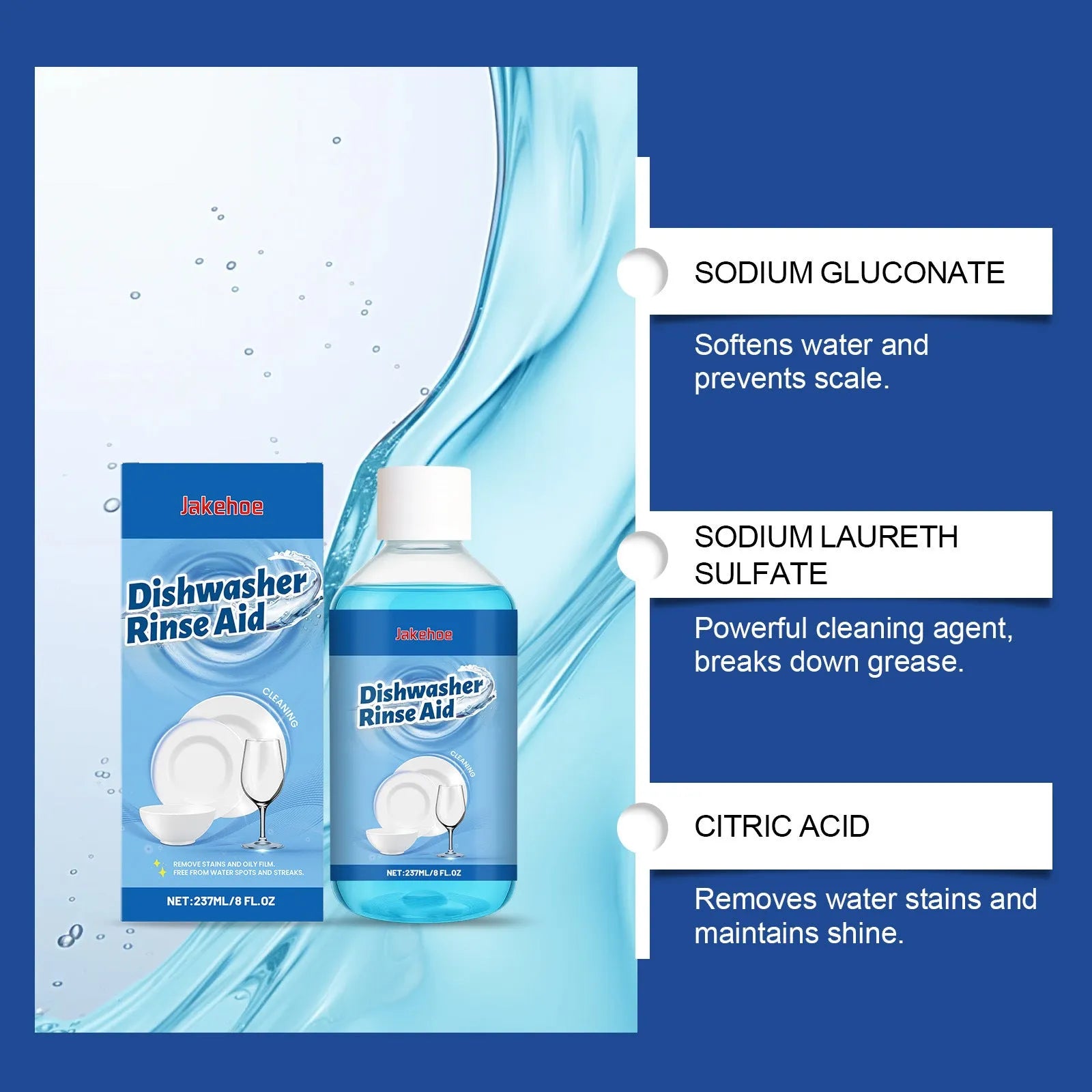 237mL dishwasher detergent aid bottle for household automatic dishwasher cleaning