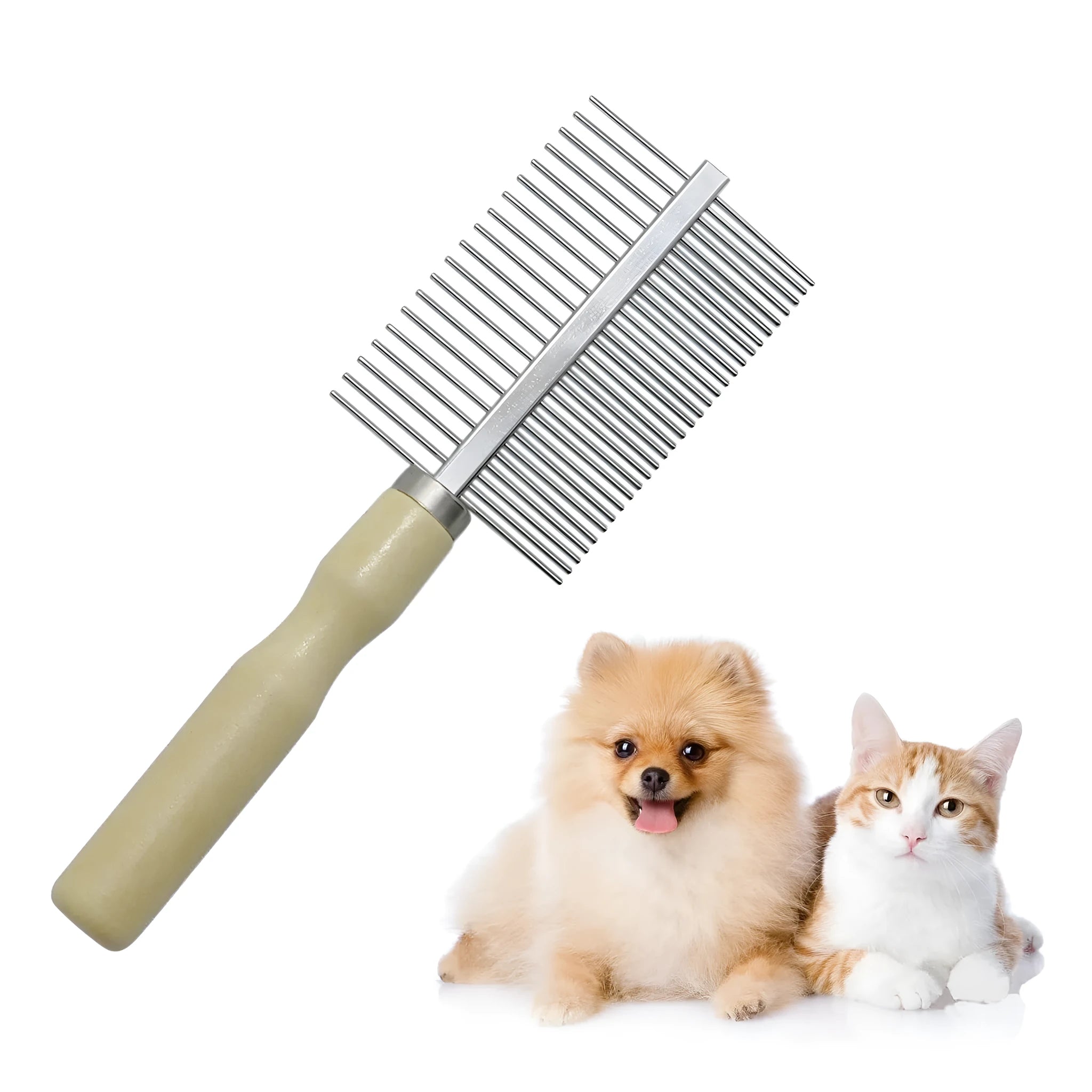 Wooden handle pet grooming comb with round polished needles for dogs and cats