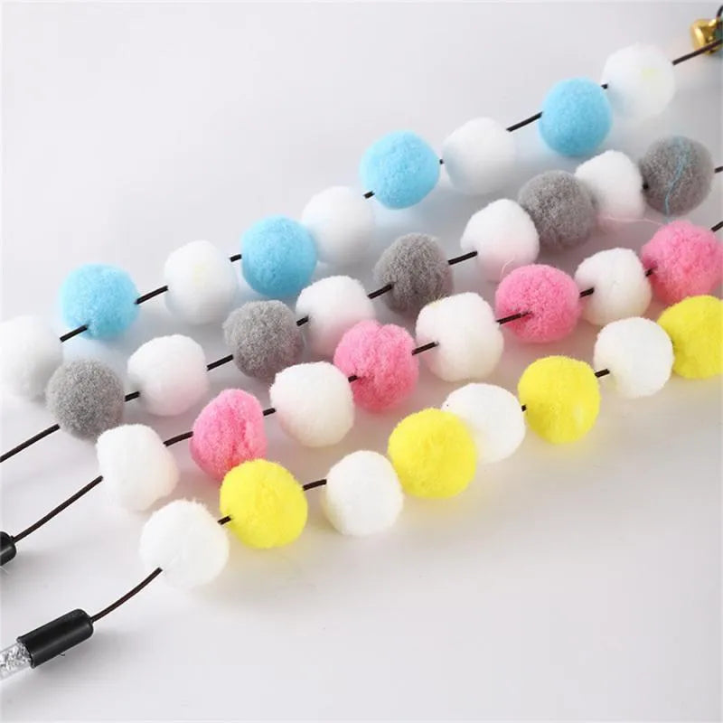 31cm long cat teaser interactive toy rod with bell and pompon feather attachments