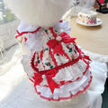 Rabbit skirt princess style dog dress in polyester fabric shown on small dog