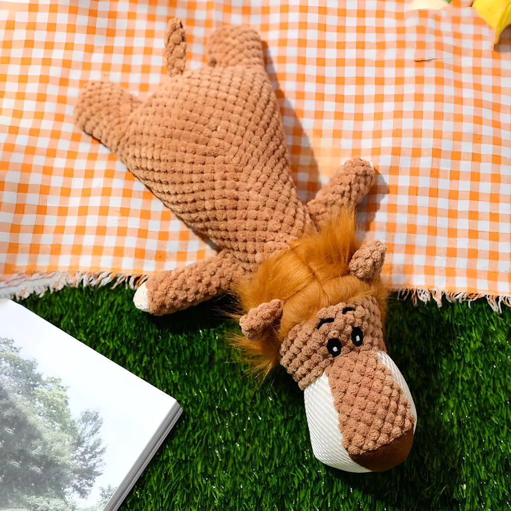 Corn kernel shaped plush dog toy with textured surface for teeth cleaning, available in green, grey, and yellow colours