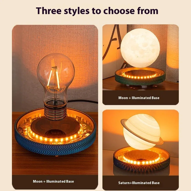 Magnetic suspension moon lamp with floating 3D-printed planet ornament