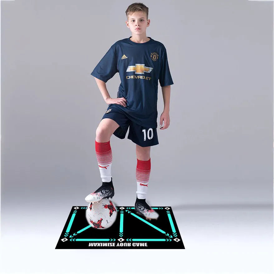 Cushioned rubber football training mat for indoor skill practice with basket row movement drills