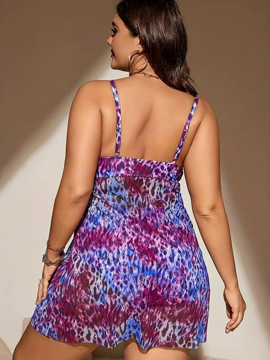 Plus size women's bikini swimwear with skirt split design in blue colour