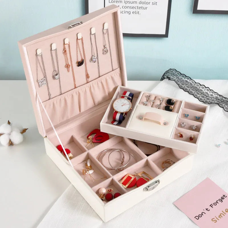 Large red or white PU jewellery storage box for necklaces and rings.