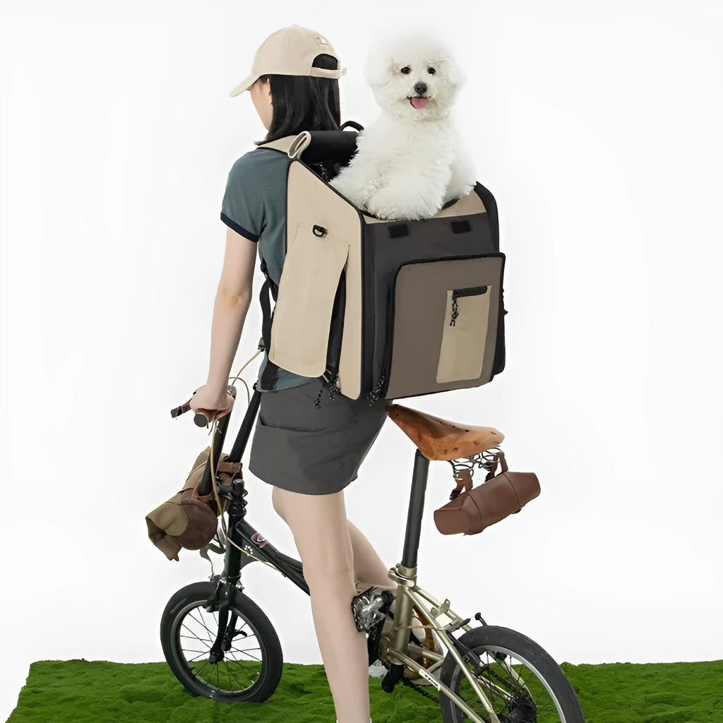 Pet cat and dog tent backpack in chestnut brown nylon for carrying pets up to 10kg