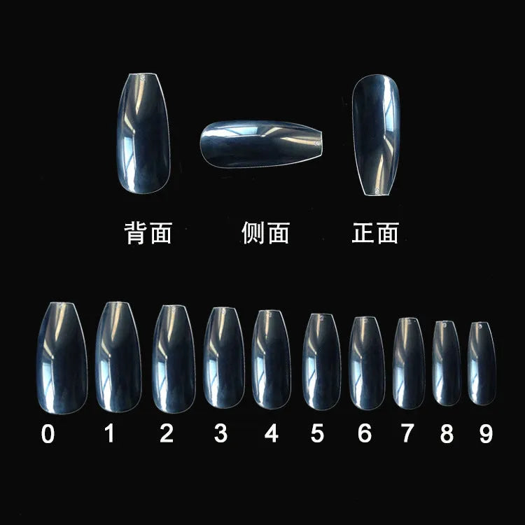 500 clear acrylic false nails in 10 sizes with natural transparent colour for professional or home nail applications