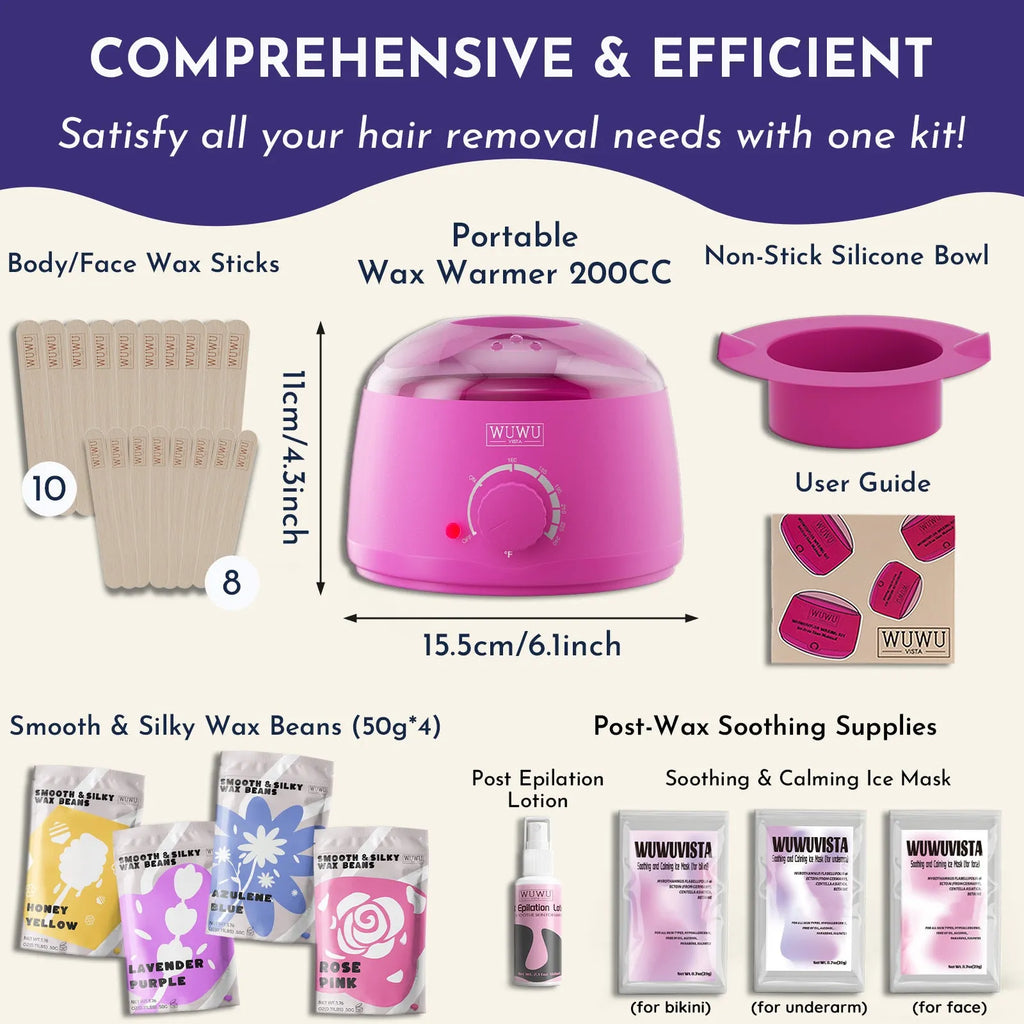 29-piece waxing kit with black wax warmer, wax beans, facial and body sticks, aftercare products