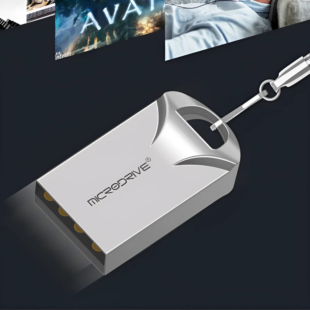 Small black or silver metal USB flash drive showing scale