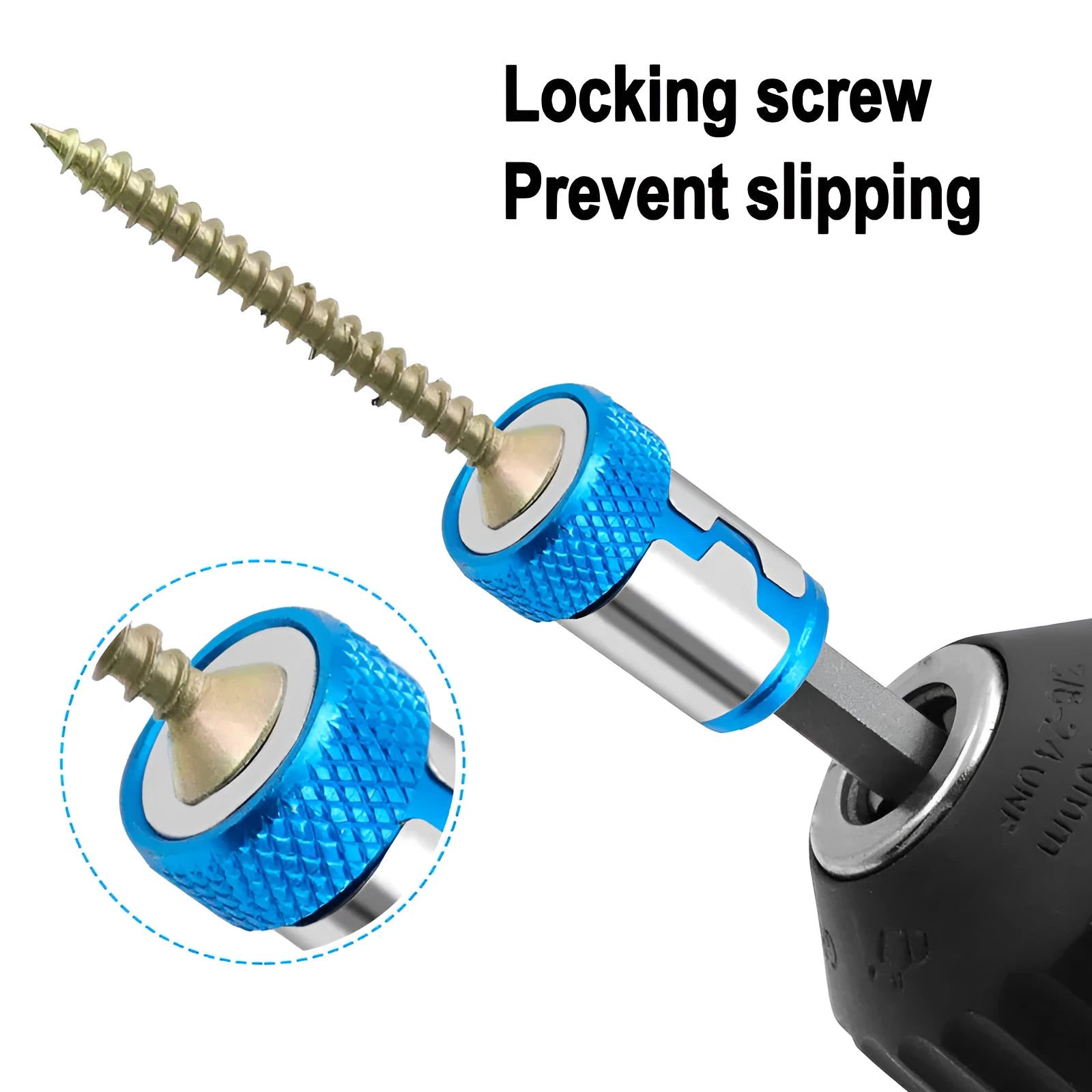 Light blue slotted screwdriver bit with a magnetic ring on a high carbon steel shaft.