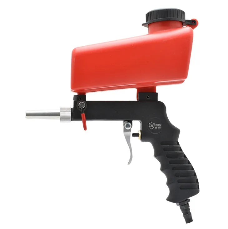 Portable pneumatic sandblasting gun with tank and 6.5mm nozzle in black or blue colours