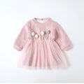 Baby girl pink plus velvet dress with long sleeves and mesh detail
