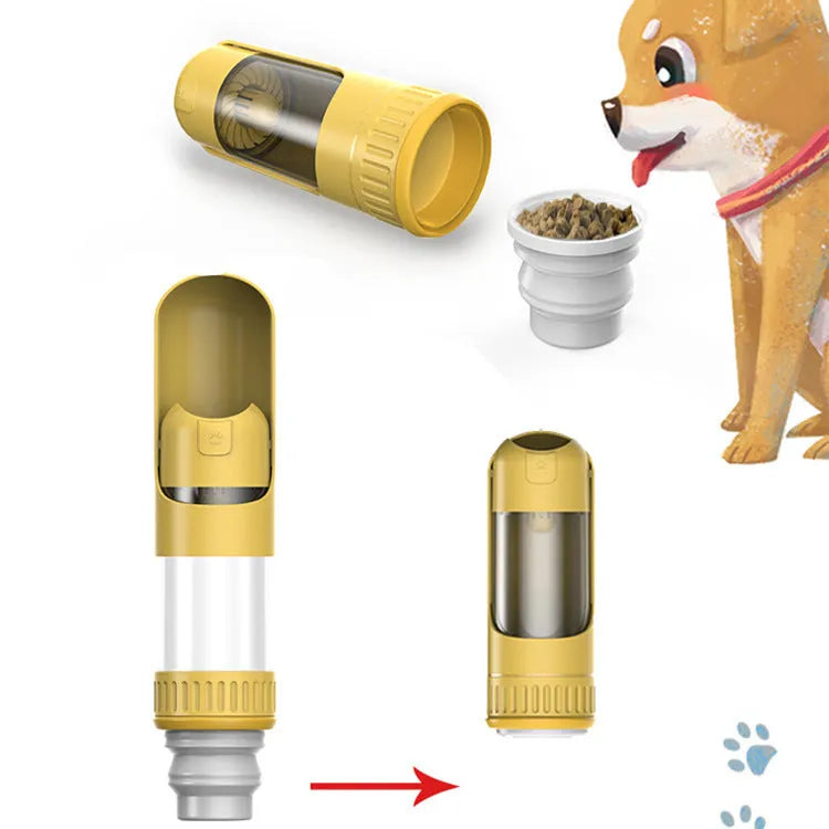 Portable dog water bottle with integrated drinking bowl showing dark blue colour option