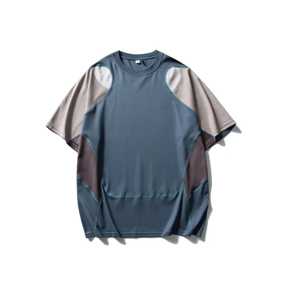 Men's loose fit patchwork t-shirt in cotton blend fabric with raglan sleeves