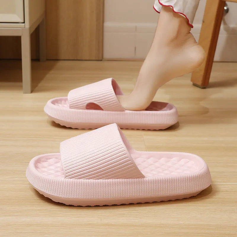 Solid colour summer EVA anti-slip slippers with rhombus stripe design in pink, yellow, khaki, black, white, grey, green