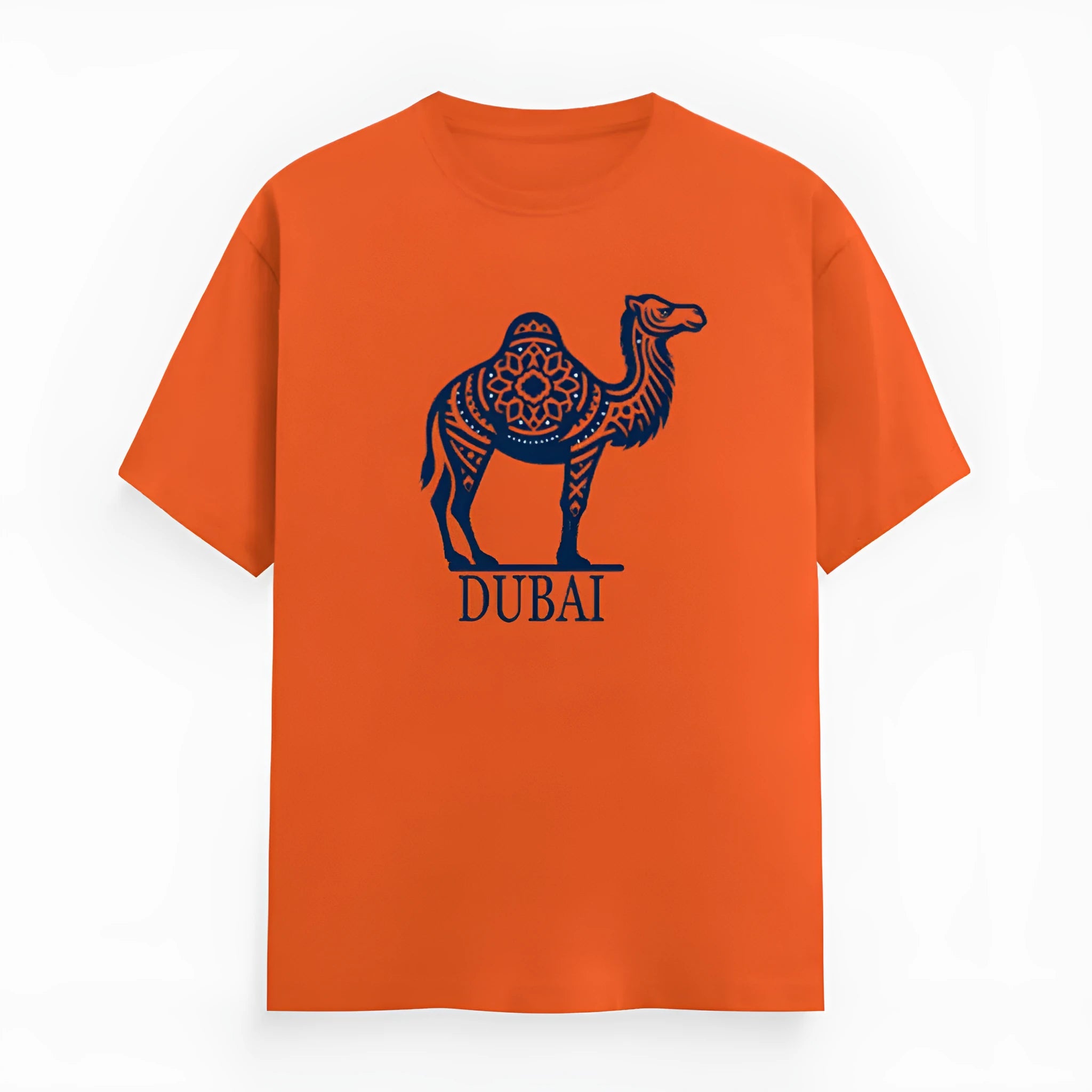 Orange cotton t-shirt with short sleeves and round neck on hanger