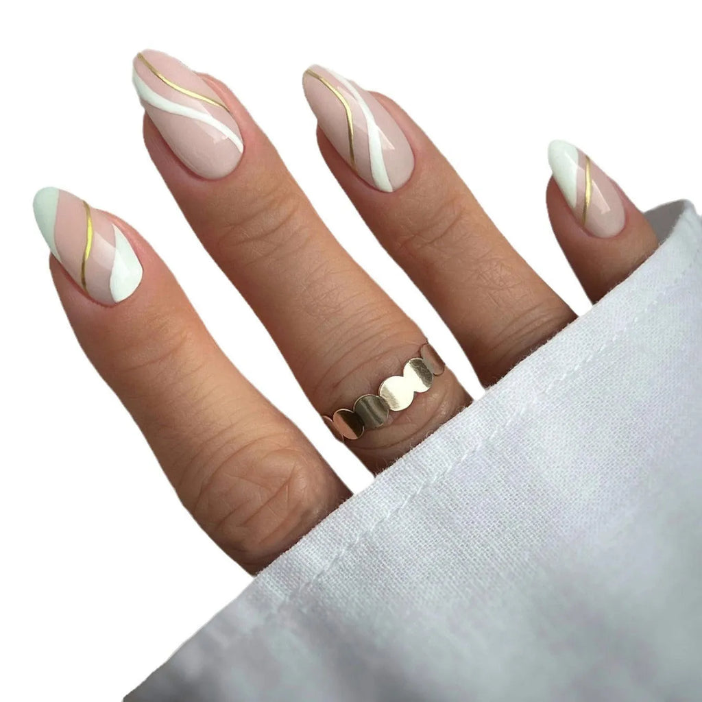 Golden Lines plaid pattern nail stickers in JF0518 colour on plastic wearable armour base.