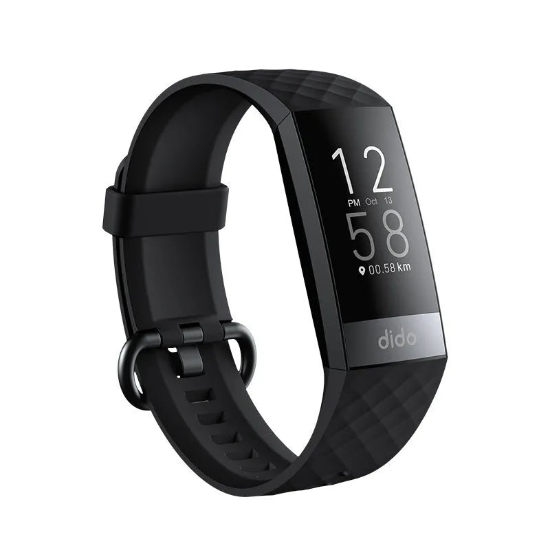 Black smart health bracelet with ECG, blood pressure, and blood oxygen monitoring on a wrist
