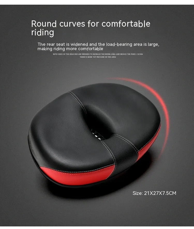 Large thickened bicycle saddle with reflective stitching in red, grey, or light brown colour