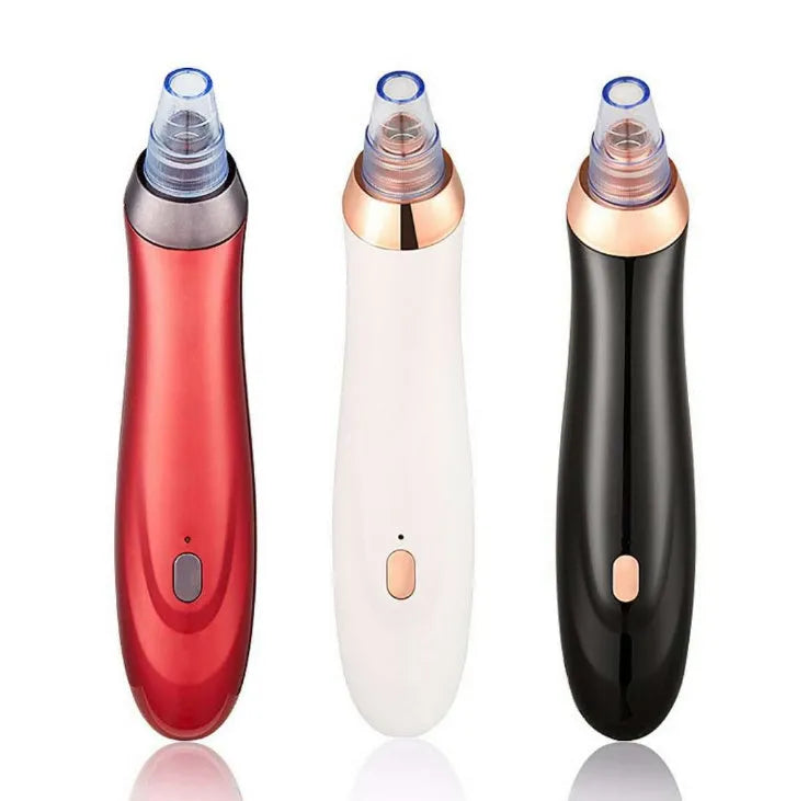 Electric blackhead remover device with interchangeable nozzles in black colour.