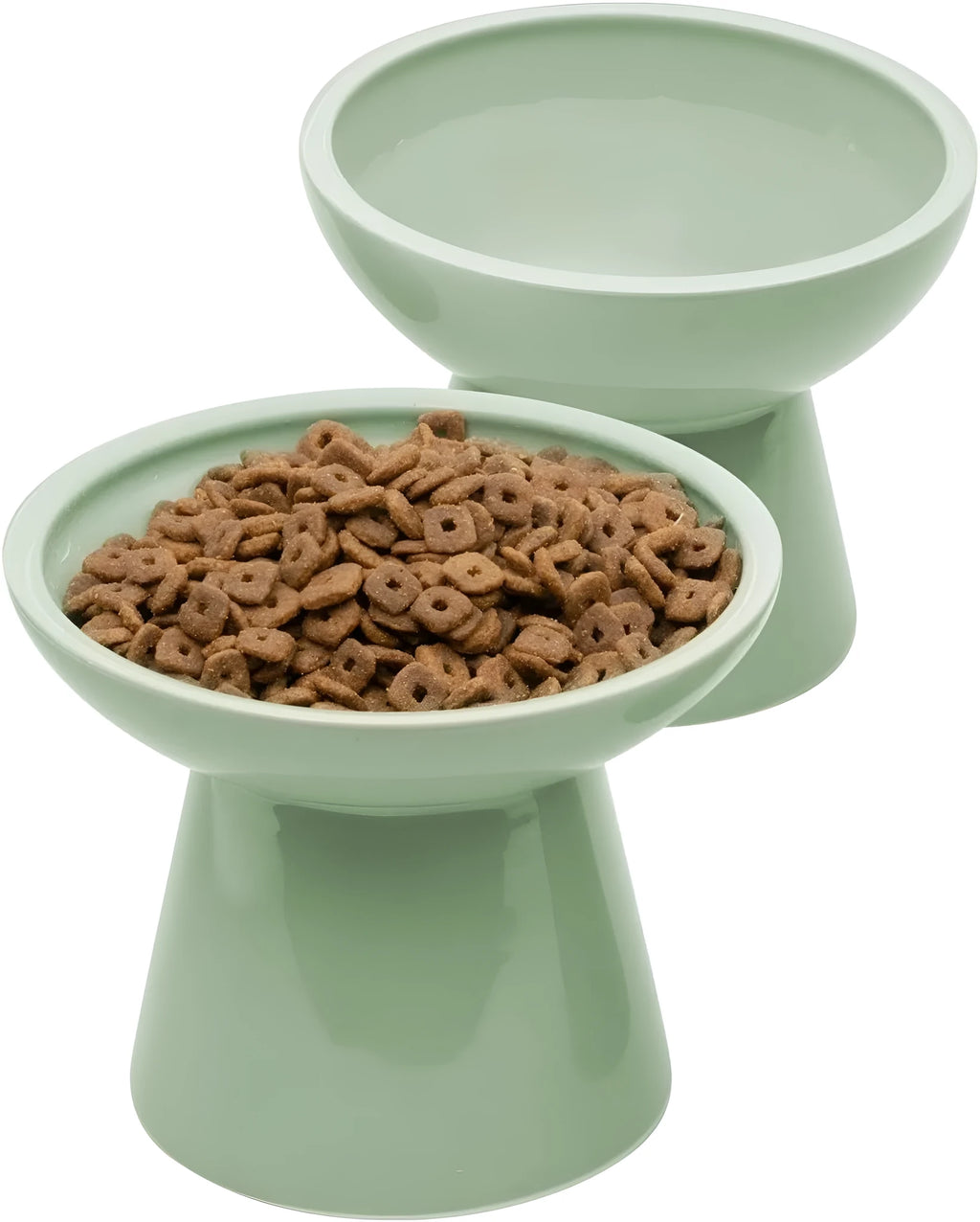 Elevated ceramic cat bowl with wide 16cm diameter and 12cm height in blue colour