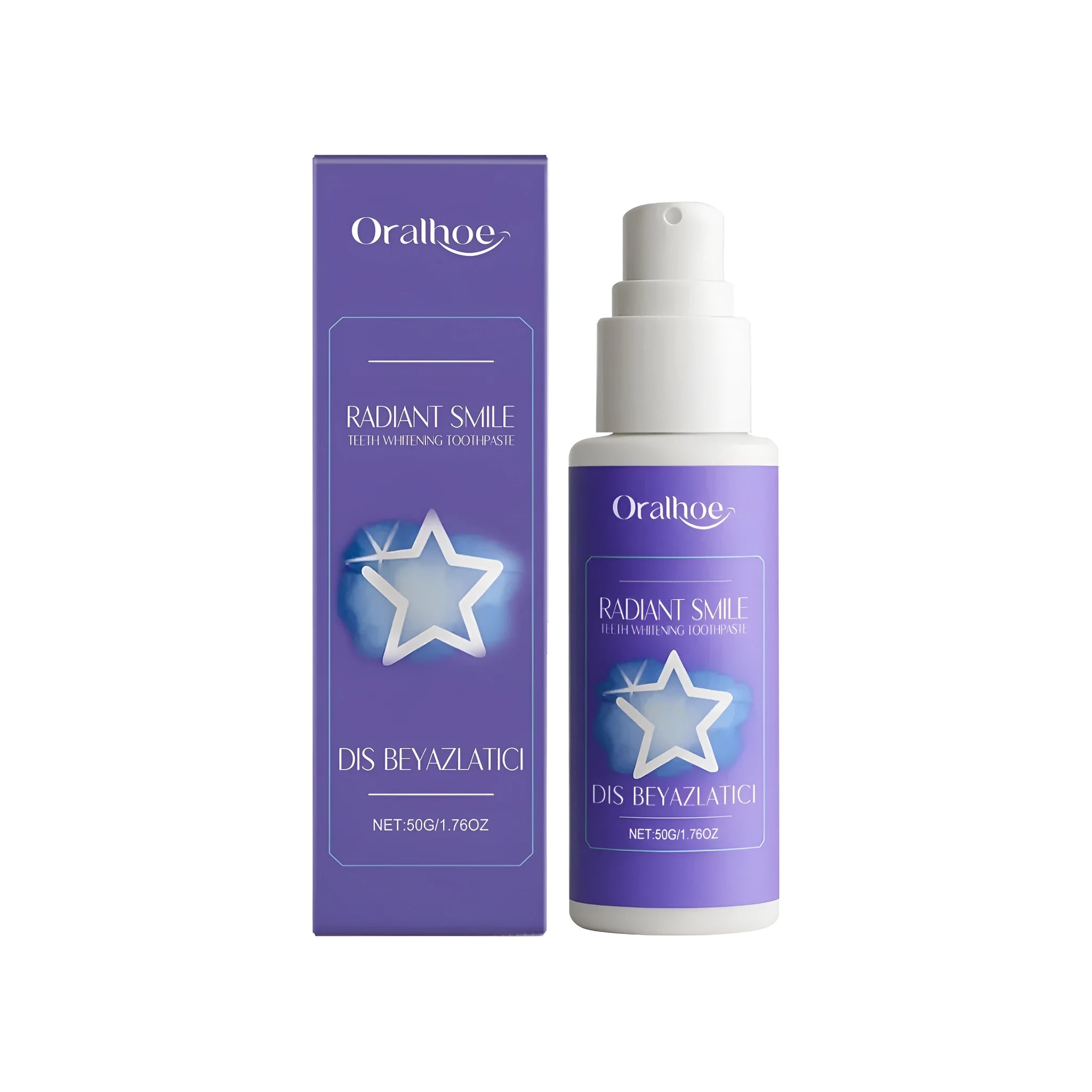 50g tube of hydroxyapatite and papain whitening toothpaste with blue and red colouring