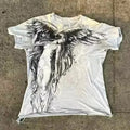 Men's grey short sleeve top featuring a black and white gothic cartoon print design.
