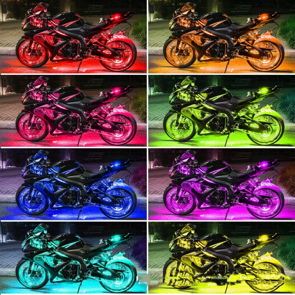 Black flexible silicone RGB LED light bar kit with remote control for car and motorcycle interior lighting