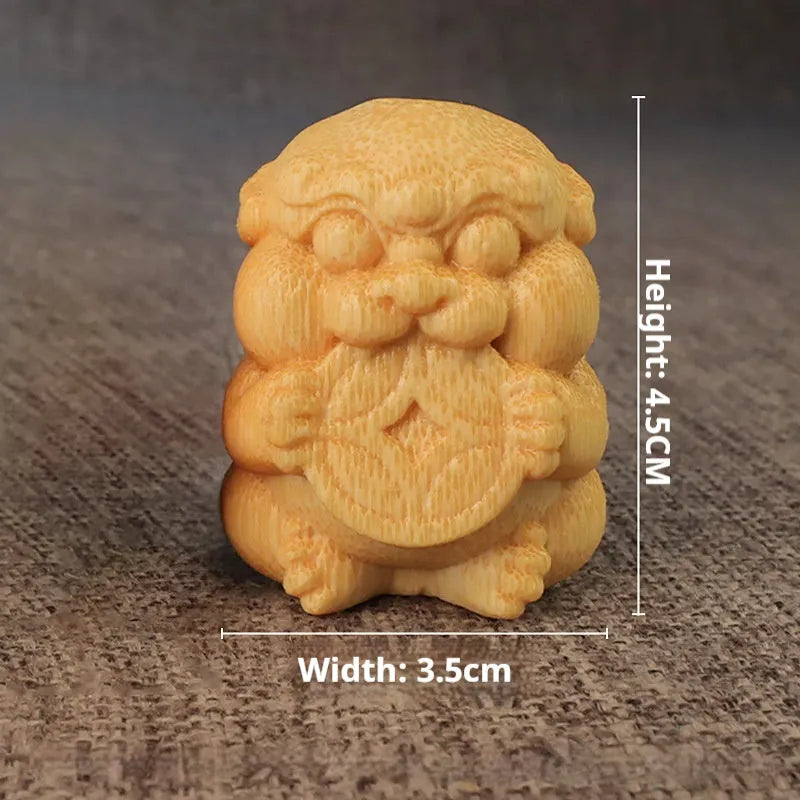 Solid bamboo carving ornament traditional handmade cash-free decorative figurine 4.5cm height