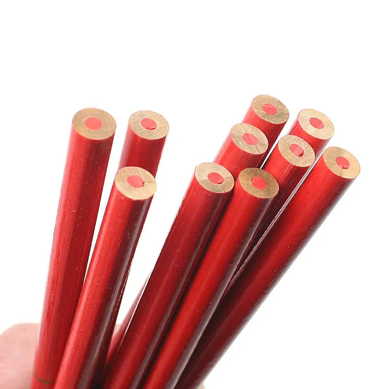 Red and blue two-colour carpenter's pencil with wooden casing, round hexagonal profile, 10-piece pack