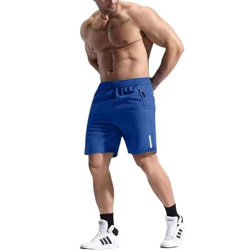 Men's grey sports shorts with an elastic high waist and drawstring, made from bamboo fibre and polyester fabric.