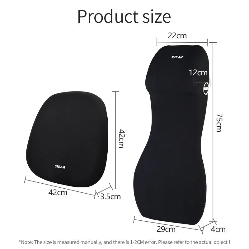 Automotive memory foam cushion and headrest lumbar support set in multiple colours