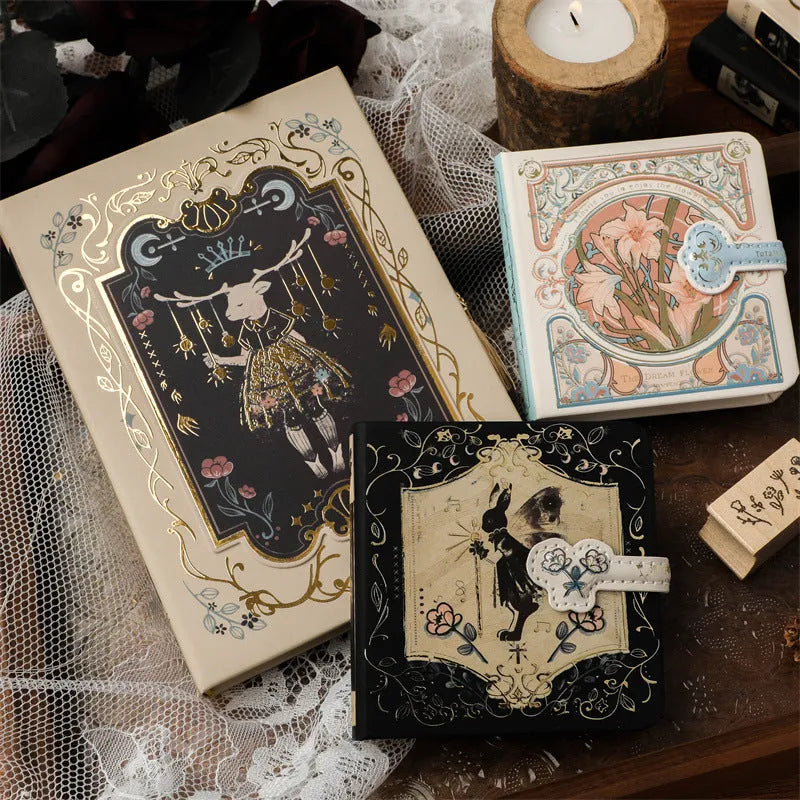 Gothic style A5 notebook with retro animal artwork in three cover colour options
