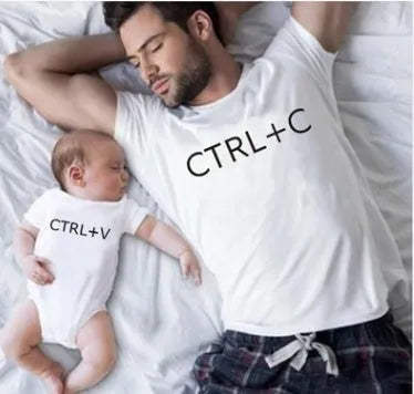 Family parent-child matching T-shirts in black and white, adult and children sizes, short sleeve round neck polyester