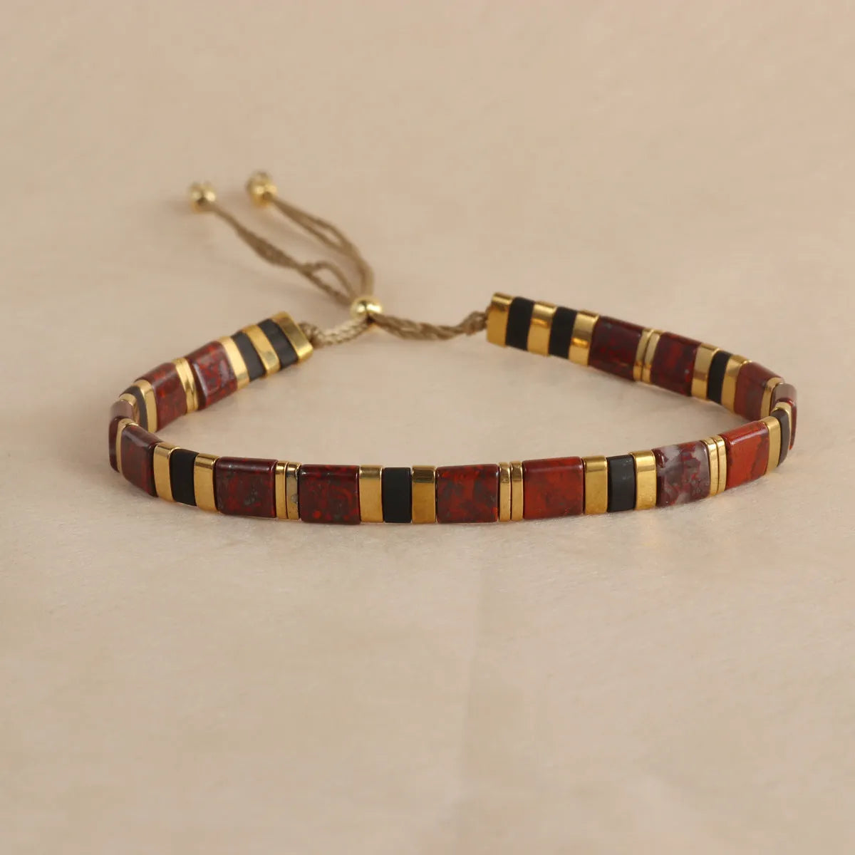 Geometric glass and coloured glaze beaded bracelet in five colour options