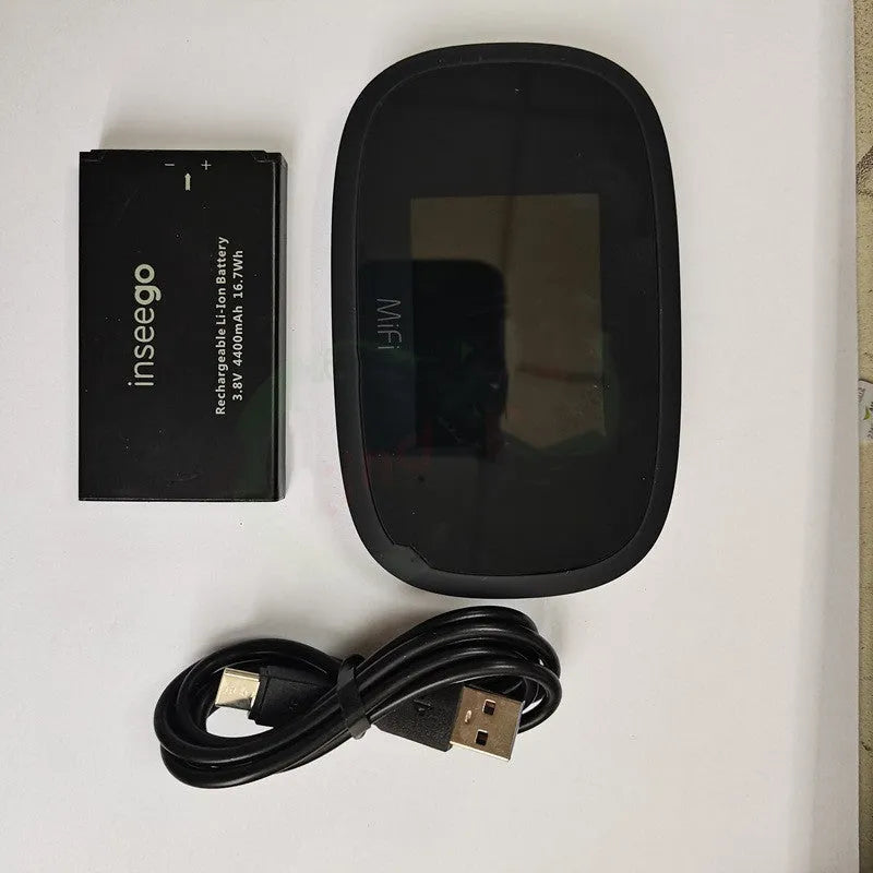 Black Full Network 4G portable wireless router on a white background.