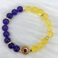 Handmade yellow and purple crystal bracelet with amethyst accents for women, adjustable 18-20cm length