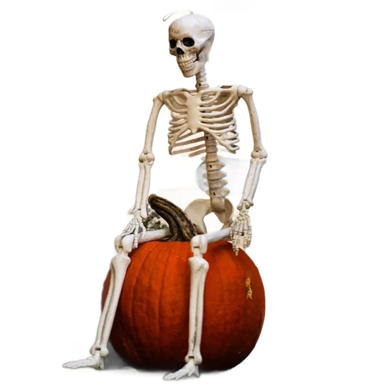 90cm tall plastic Halloween skeleton decoration with movable joints.