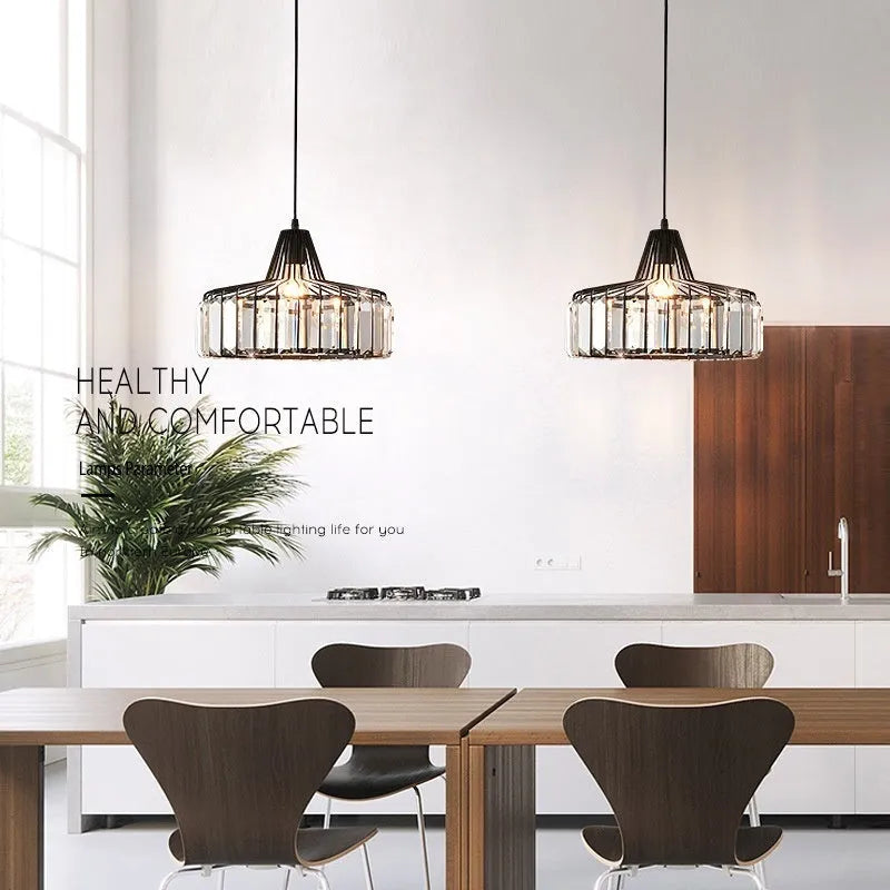 Black and gold crystal chandelier ceiling lamp with LED light in three colour settings