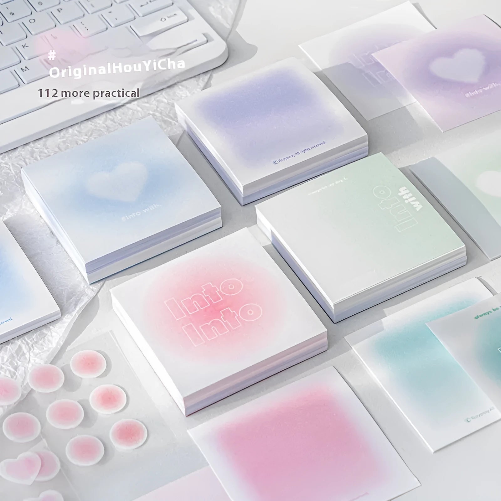 Square gradient parchment inner multifunctional notepad measuring 70mm with blush, green, purple, and blue colour options
