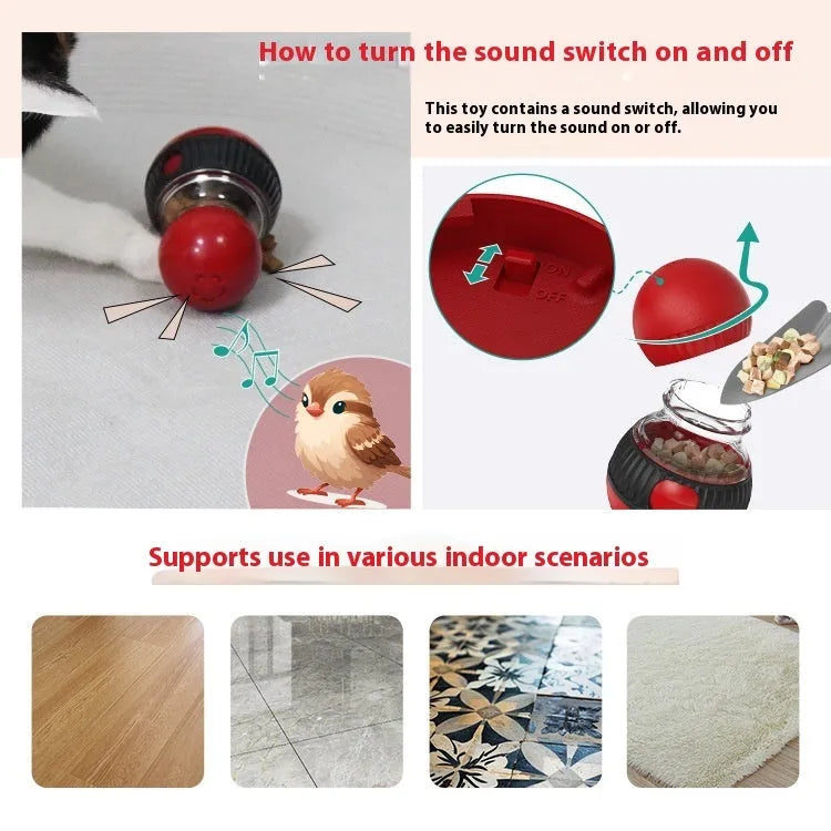 Plastic rotating cat toy with sound mechanism and colourful super ball for interactive feline play