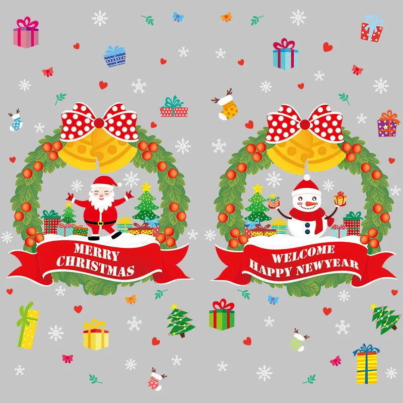 Two large 60x45cm PVC electrostatic Christmas wall stickers with cartoon patterns for glass windows